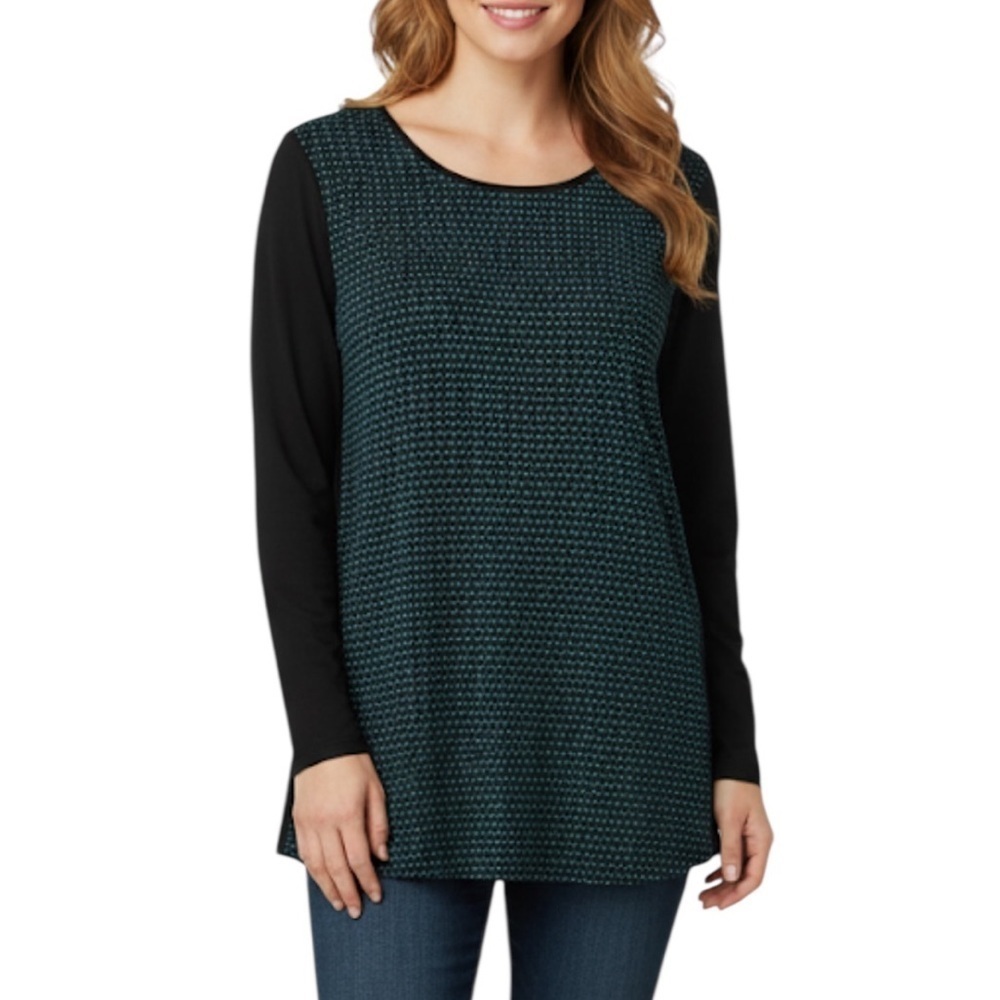 Sandwich Casual Long Sleeve Two Tone Round Neck Top Size 42 Large Blue Black